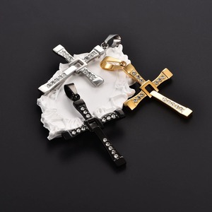 Hip Hop <strong>Dominic</strong> Rhinestone Cross Pendant 316L Stainless Steel Necklace Charm Jesus Jewelry for Men Women - Product Image 1