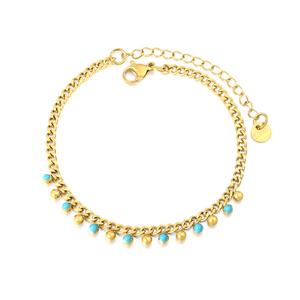 Stainless Steel Jewelry Minimalist 18K <b>Gold</b> Plated Blue Enamel <b>Bead</b> <b>Bracelet</b> Dainty Ball Pave Link Chain <b>Bracelet</b> for Women - Product Image 1