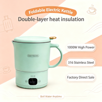 Bouilloire électrique pliable en acier inoxydable portable pour le camping et les voyages, 800 ml, avec arrêt automatique pour les camping-cars et l'usage domestique