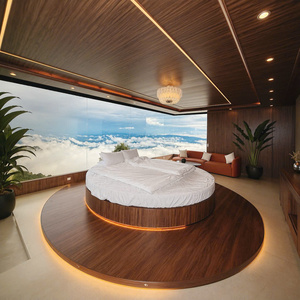 High Quality Luxury Round Platform <b>Bed</b> with <b>LED</b> Light Walnut Veneer MDF Hotel Villa Bedroom Furniture Easy Assembly - Product Image 3