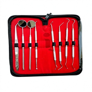 Ensemble de forceps d'extraction dentaire en acier inoxydable, poignée moletée manuelle, instruments chirurgicaux de classe I, étui rouge - Product Image 1
