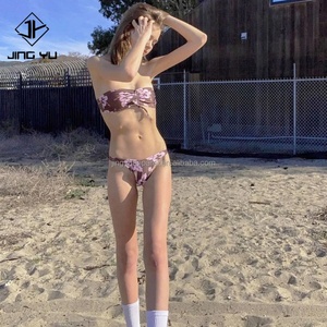 New Design Custom Breathable Printed Tan Through Fabric <b>Swimming</b> Wear Bikini Set Sexy Swimsuits Bandeau Swimwear - Product Image 3