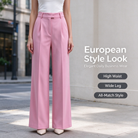 Pantalon plissé taille haute pour femme, coupe large, fluide et doux, idéal pour le bureau ou les occasions décontractées, personnalisable OEM/ODM, en stock