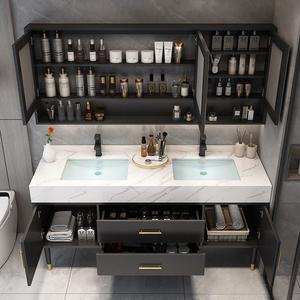Modern Lacquer MDF Bathroom Vanity Unit with Smart <b>Mirror</b> Cabinet <b>Wall</b>-Mounted Ceramic Basin Water Resistant Hospital Use - Product Image 3