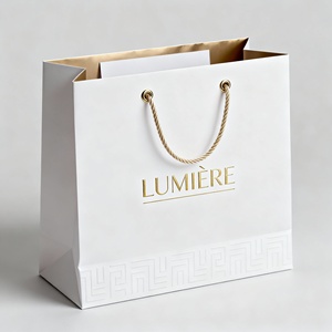 Premium White <b>Card</b> Foil Stamped Handbag Luxury Gift Bag with Elegant Gold <b>Embossing</b> - Product Image 2