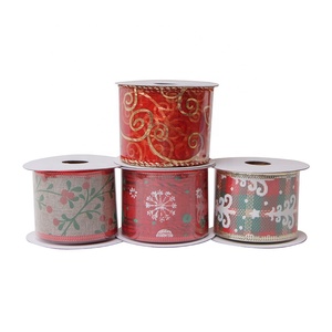 Nuevos productos, venta al por mayor, Rollo embalado, borde rojo y dorado con cable, cinta de Feliz Navidad <span class=keywords><strong>para</strong></span> decoración de árboles - Product Image 6