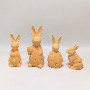 Conejito de Pascua y forma de huevo Adornos artesanales de cerámica con luz LED Linda decoración del hogar - Product Image 1