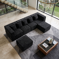 Canapé d'angle modulable moderne en forme de L avec rembourrage en mousse, ottoman et repose-pieds, personnalisable, trois places pour salon