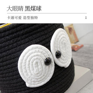 ตะกร้าเก็บของทรงกลมทำมือจากผ้าฝ้ายลายการ์ตูนน่ารัก สีเขียวขาว มีฝาปิดพร้อมลายตา - Product Image 5