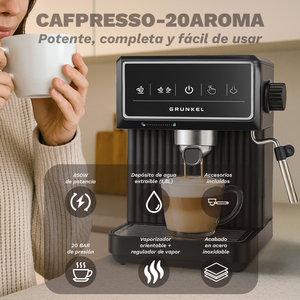 Machine à expresso Grunkel 20 bars 850W avec écran tactile, cafetière noire - Product Image 4
