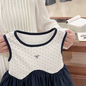 Vestido de Verano sin Mangas con Estampado de Lunares y Dobladillo Abullonado para Niñas, Estilo Coreano, Informal, para Uso Diario - Product Image 4