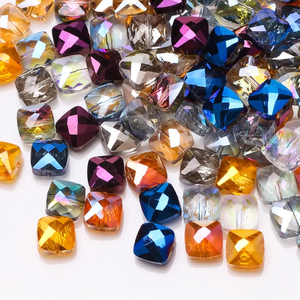 Cuentas de Vidrio Cuadradas Planas de Colores Metálicos Zhubi para la Fabricación de Joyas, Cuentas de Cristal Facetadas en Forma de Cubo de 6 mm y 8 mm para Collares DIY - Product Image 6