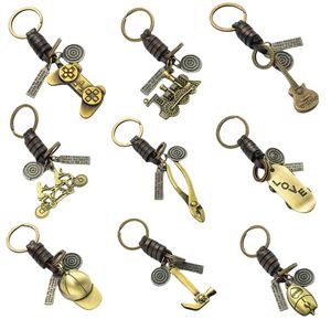 High Quality Leather 3D Metal <b>Keychain</b> Punk Retro Style PU Leather Chain <b>Keychain</b> Creative Gift Car Metal <b>Keychain</b> Gifts - Product Image 1