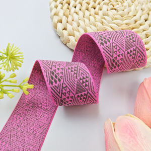 Cinta Elástica de Spandex/Nailon Gruesa con Logotipo Personalizado de Fábrica, Color Personalizado, con Patrón Geométrico para Prendas, Logotipo Jacquard con Letras HH4K - Product Image 1