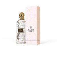 Flacon de parfum vide carré de 200 ml, coupe losange, rechargeable, personnalisé, avec bouchon à bille doré et boîte d'emballage – Vente en gros