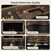 Meuble-lavabo flottant de luxe italien avec miroir LED intelligent, vasque intégrée en pierre frittée et armoire en bois massif