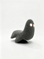 Sillón Giratorio Moderno Minimalista con Forma de Fantasma Creativo, con Ojos LED, Tapizado en Tela Peluda Gris, Sillón Individual de Salón Artístico