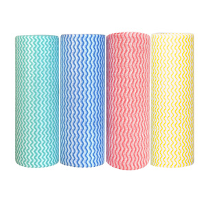 Chiffons de nettoyage jetables ondulés rayés en tissu non tissé pour cuisine, rectangulaires, bleu, vert, rouge, jaune, 45g - Product Image 1