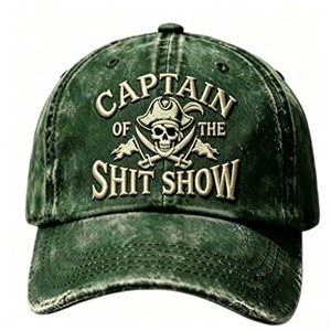 Gorra de béisbol bordada Captain Of The Shit Show, gorra unisex ajustable de mezclilla vintage con diseño de calavera y huesos entrelazados - Product Image 2
