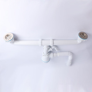 Sifón Universal Ajustable para Fregadero Doble de Cocina, de Plástico Blanco Moderno, Pulido, para Lavabo - Product Image 2