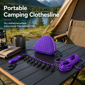 Corde à linge portable OEM pour camping en extérieur avec 12 pinces, corde réglable et pochette de rangement - Product Image 2
