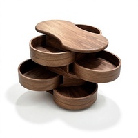 Table basse rotative en bois massif avec rangement multi-niveaux, table d'appoint au design créatif et irrégulier, table centrale de style géométrique moderne