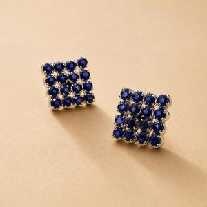 925 Sterling <b>Silver</b> Rhodium Plated Blue Sapphire Square Cluster <b>Stud</b> Earrings - Product Image 2