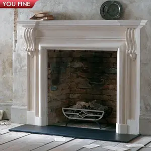Custom Surround Caved Natural Indoor Marble Fireplace