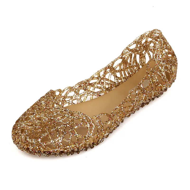 2024 Summer hollow bird's nest sandals Shining crystal Jelly shoes Flat beach shoes