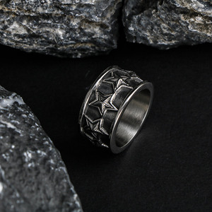 Trendy <b>Titanium</b> Steel <b>Ring</b> Five Pointed Star Pattern Unisex Fashion Jewelry Gift SA968 - Product Image 1