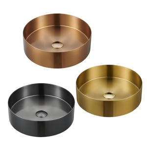 Lavabo de salle de bain rond en acier inoxydable SUS304 de luxe avec égouttoir pop-up pour appartement, bar, hôtel - Product Image 1