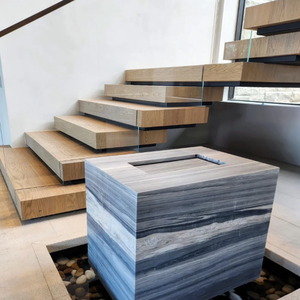 Escalier personnalisé à double poutre avec marches en bois, main courante et <span class=keywords><strong>balustrade</strong></span> en verre, escalier intérieur moderne - Product Image 4