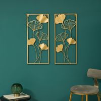 Art mural moderne de feuille de Ginkgo de luxe nouveau salon entrée couloir décoration de la maison élégant métal tenture murale Art