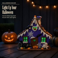 Figurine personnalisée en pâte à modeler Maison Hantée d'Halloween avec lumière LED, Décoration de table vintage Citrouille Fantôme pour la maison