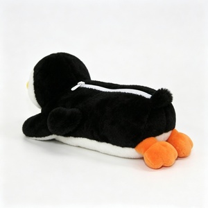 Estuche Personalizado para Lápices, Linda Bolsa de Papelería de Pingüino Suave y Esponjosa para la Escuela, Pingüino de Peluche Acostado en Blanco y Negro - Product Image 2