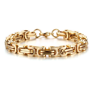 Aceworks Stainless Steel <b>Byzantine</b> Chain <b>Bracelet</b> | 18K Gold Plated Silver & Black Hip Hop Party <b>Bracelet</b> - Product Image 1