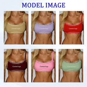 Sujetador Deportivo de Yoga para Mujer, 2 en 1, con Tiras Ajustables, Cuello Redondo, Doble Capa, Tejido Reciclado, con Detalles en Contraste a Rayas - Product Image 2