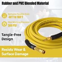 Tuyau d'air hybride en polymère extrêmement flexible 3/8"x50ft avec raccord rapide et ensemble de connecteurs pour outils pneumatiques et applications automobiles
