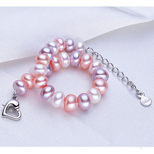 Di modo reale naturale di acqua dolce bianco <span class=keywords><strong>rosa</strong></span> viola e <span class=keywords><strong>perle</strong></span> a più fatti a mano braccialetto di fascino del cuore fibbia delle donne - Product Image 1