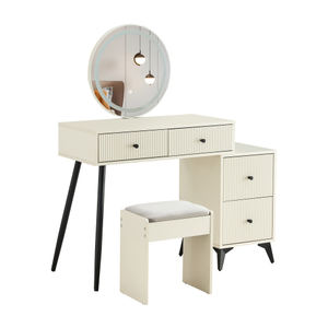 Ensemble moderne de coiffeuse éclairée par LED avec tabourets en MDF <span class=keywords><strong>Commode</strong></span> de chambre à coucher avec table d'appoint mobile pour la maison ou l'hôtel - Product Image 6