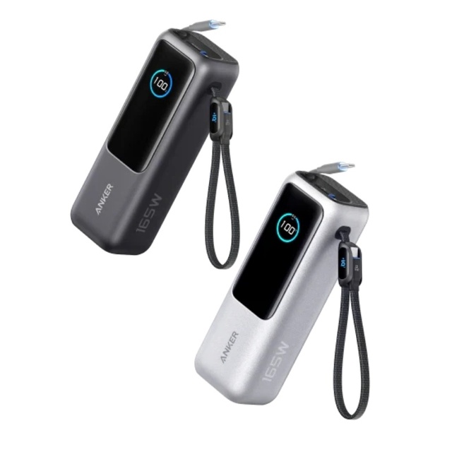 Anker A1695 25000mAh Power Bank 165W USB C Laptop Power Bank 100W PD Fast Charging Built in Retractable Cable Smart Display