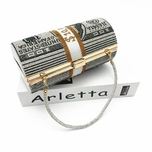 Bolso de Noche Tipo Clutch Pequeño con Diseño Moderno <span class=keywords><strong>y</strong></span> Elegante, Adornado con Cristales de Diamantes en Forma de Rejilla, con Estampado de $100 Dólares - Product Image 2