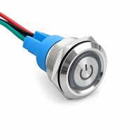 Interrupteur à bouton-poussoir métallique haute intensité 5A 16mm 1NO momentané à verrouillage avec anneau LED lumineux IP65 pour panneau de commande industriel
