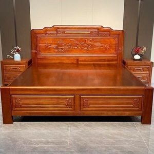 Solid Wood <b>Bed</b> Golden Rosewood Ming Qing Style Mortise And Tenon Structure High Box Double <b>Bed</b> Master Bedroom Furniture - Product Image 1