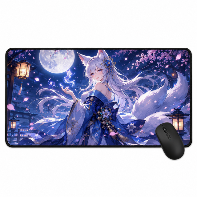 Vigreat Customizable Japanese Style Fox Anime Desk Pad Eco Friendly Waterproof Stitched Edge Computer Gaming Mouse Mat for Gifts