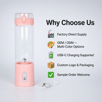 Mixeur USB 500 ml rechargeable, portable, rose, pour les voyages, la salle de sport, le bureau, les smoothies quotidiens