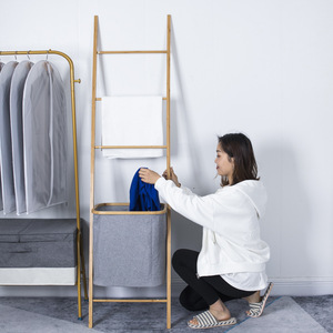<span class=keywords><strong>Panier</strong></span> de rangement en bambou, sacs pour salle de bain, étagère à <span class=keywords><strong>linge</strong></span> multi-niveaux, pliable, écologique, pour ranger - Product Image 4