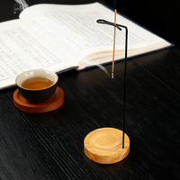 Porta Incienso de Madera con Diseño Invertido y Brazo Metálico Recolector de Cenizas para Aromaterapia, Yoga, Decoración del Hogar e Incienso
