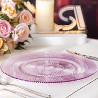 Assiettes de présentation rondes en verre transparent de 13 pouces avec fils dorés et violets, élégantes et abordables pour mariages, événements et décorations de fête