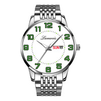 Montre numérique pour homme à grand cadran, montre à quartz, bracelet solide, montre-bracelet pour homme âgé, bracelet en acier, double calendrier chinois et anglais